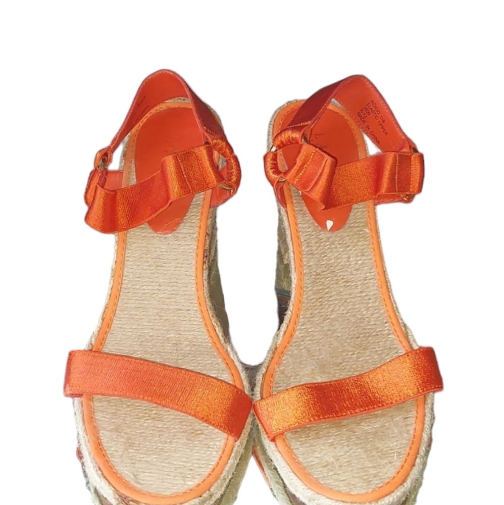 RALPH LAUREN Ilene Braided Espadrilles With Orange Elastic Straps Sz 11B